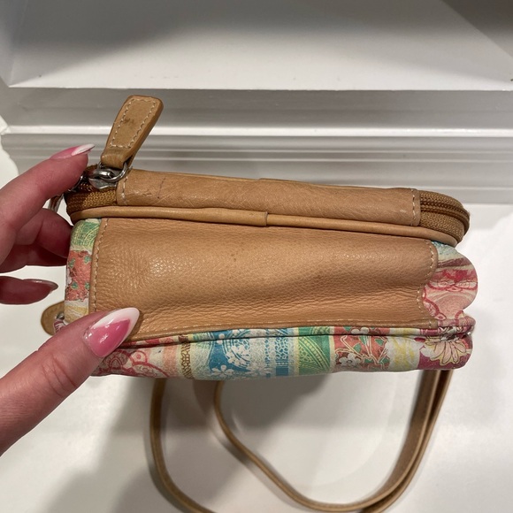 Womens Vintage Y2K Fossil Leather Purse Patchwork Travel Pastel Floral style - Picture 6 of 8